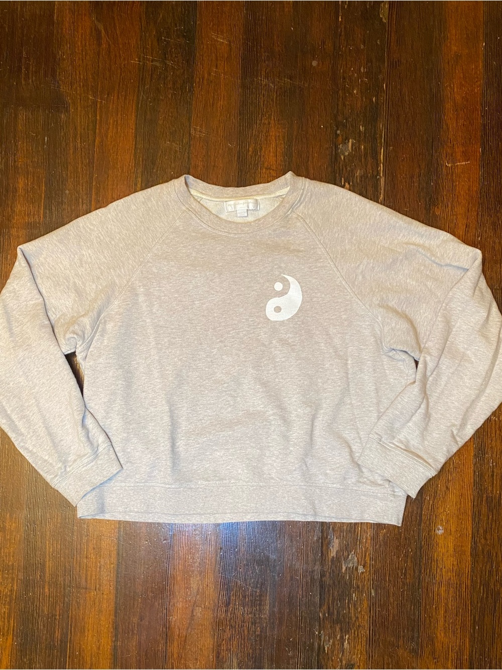 EUC Oatmeal Cream Spacedye Yin Yang Graphic Crew Neck 100% Cotton Sweater